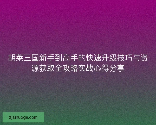 胡莱三国新手到高手的快速升级技巧与资源获取全攻略实战心得分享
